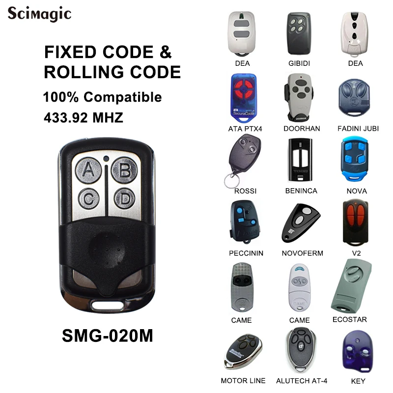 

Garage gate remote control 433mhz for DOORHAN DEA NOVA ALUTECH AT-4 MOTORLINE ECOSTAR RSC2 keychain for a barrier remote 433.92