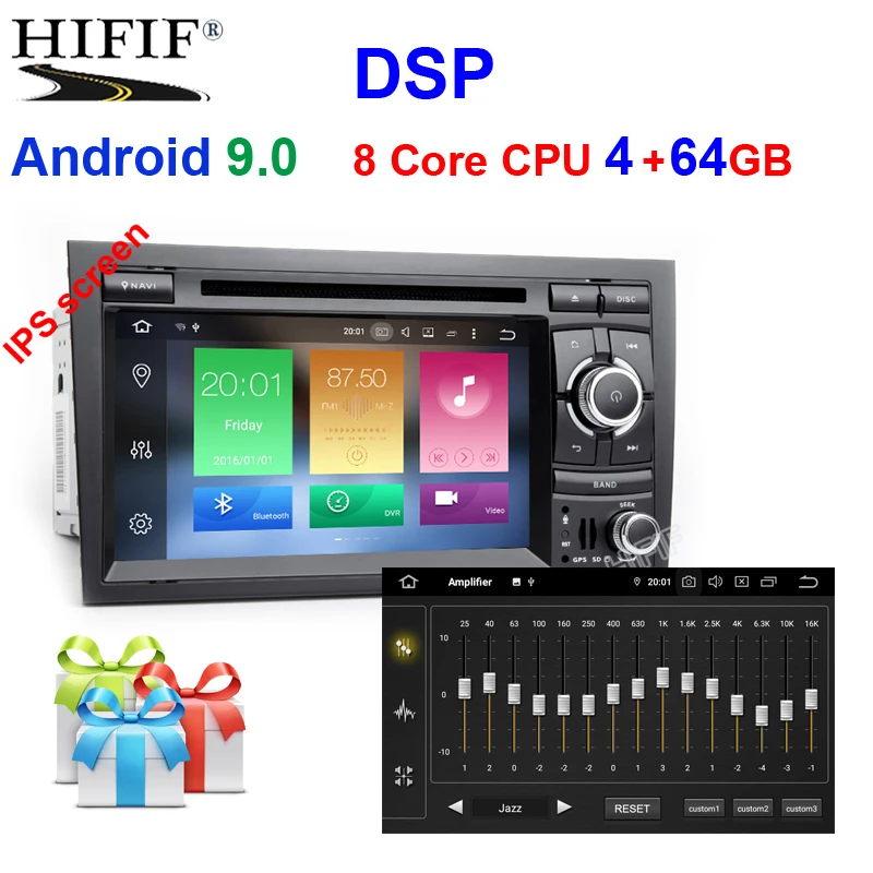 Perfect DSP Android 9.0 Car Stereo DVD Multimedia Player for Audi A4 S4 RS4 2002 - 2007 with WiFi BT GPS Navigation Radio 7