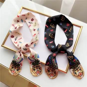 

J1317 Simple handle with small scarf tiger's head broken flowers bow tie hairband small scarf lady