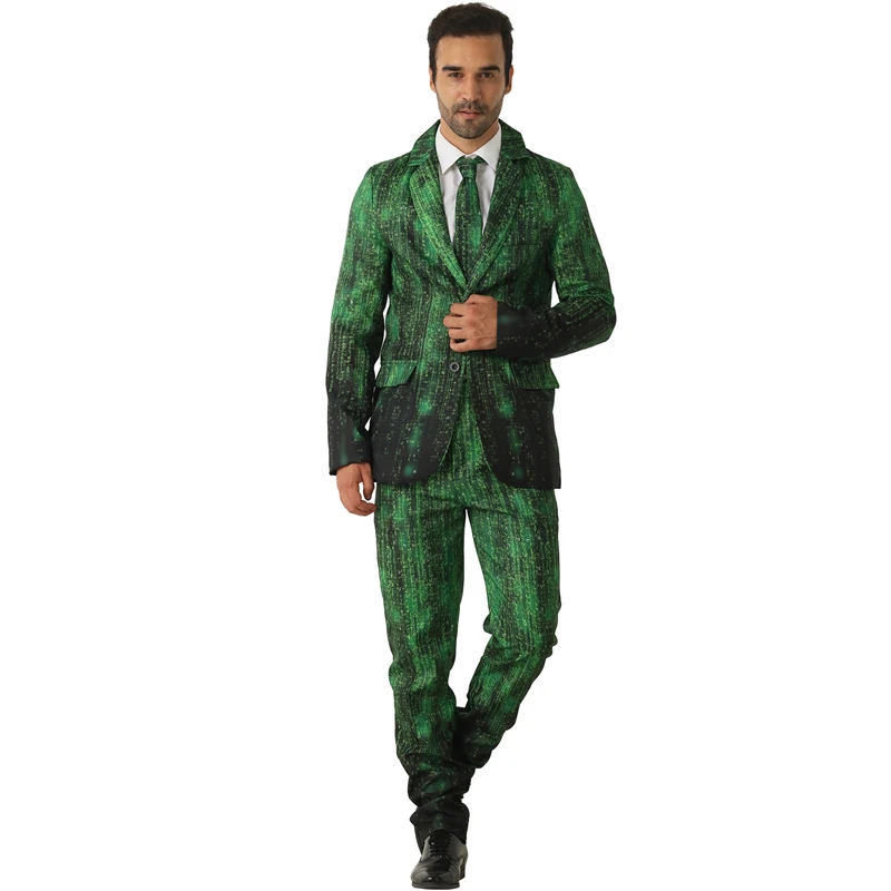 

Technology Hacker Suit Adult Green Data Design Fashion Crazy Suit Halloween Costume