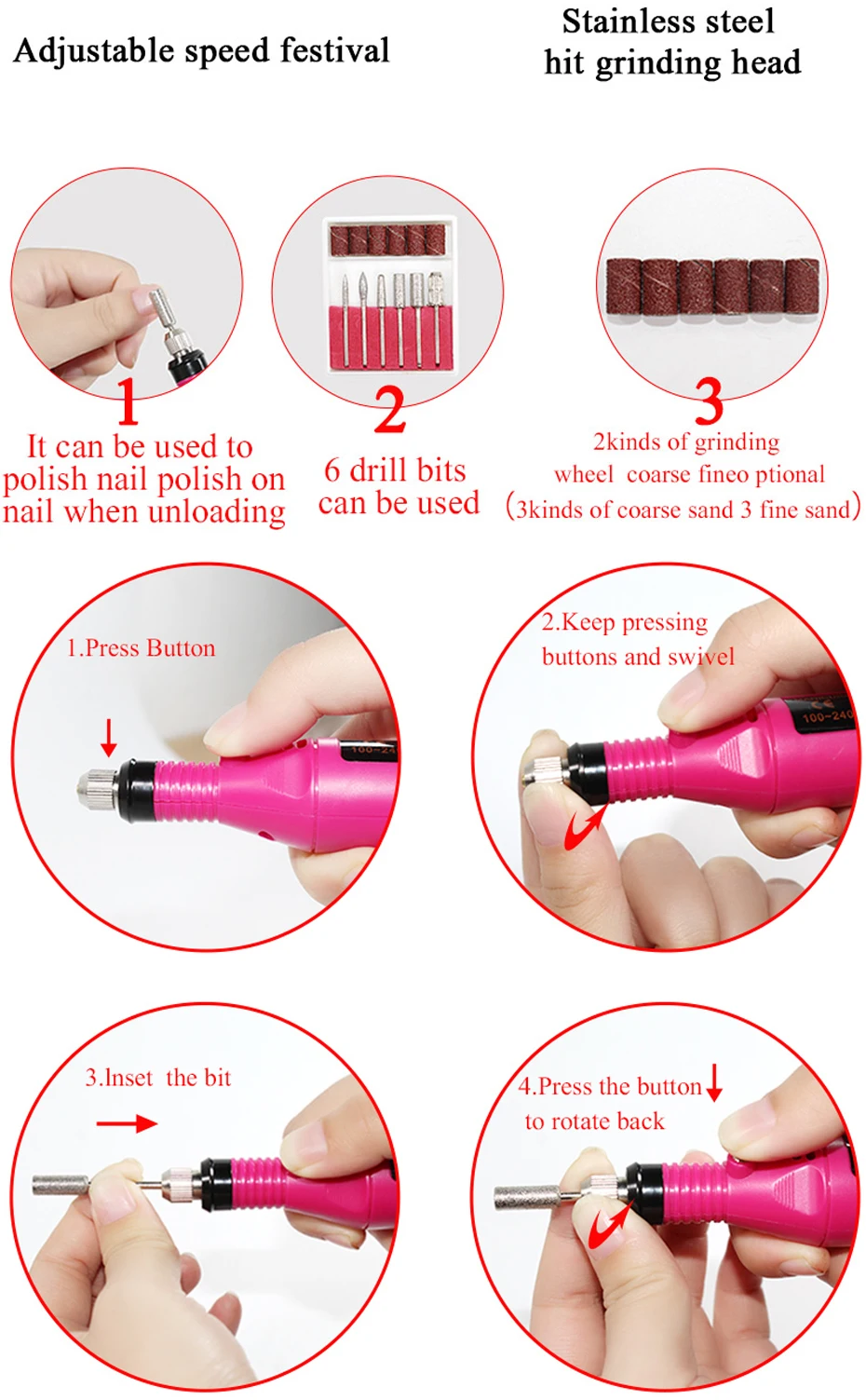 Conjunto para Unhas com Lixadeira Elétrica para Manicures Cores de Esmalte em Gel Máquina de Lixar Decoração da Unha Escolha 18 - 12 8 Conjunto para unhas com lixadeira elétrica para
