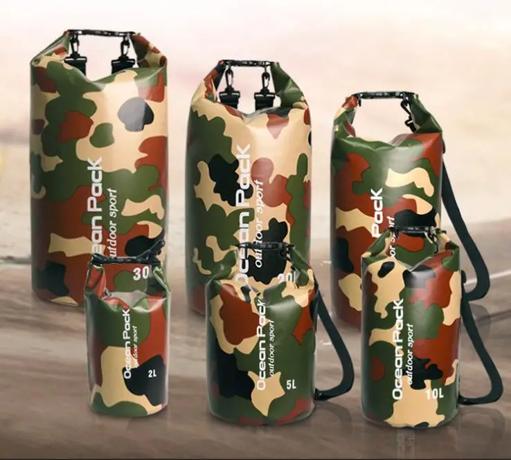1pc Outdoor Water Resistant Waterproof Camouflage Dry Bag SackPack For Floating Camping River Trekking Bag 2L 5L 10L 15L 20L 30L