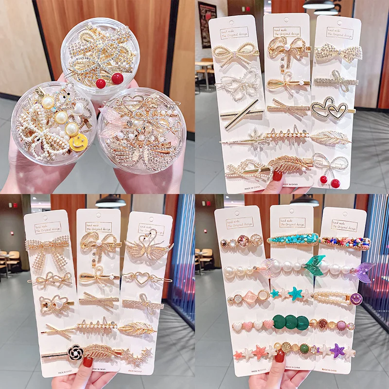 1Set Handmade Pearls Hair Clips Pin for Women Fashion Geometric Flower Barrettes Headwear Girls Sweet Hairpins Accessorie |