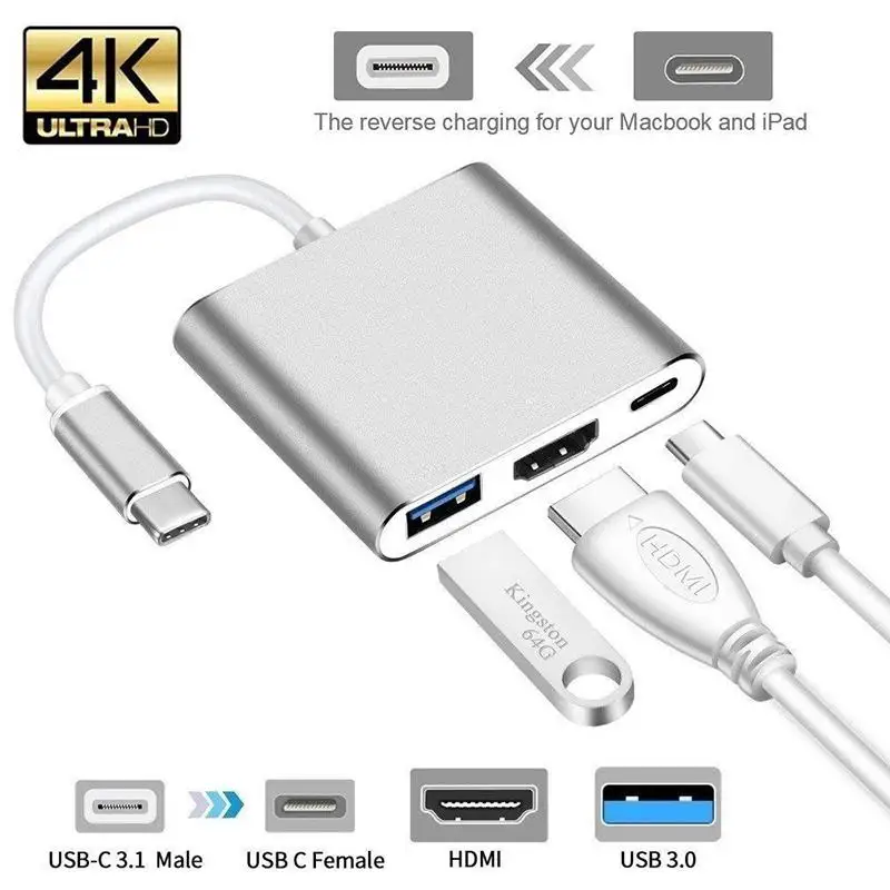 USB 3.1 Type C Hub HDMI Cable 4K Multiport Adapter USB-C To Converter with 3.0 and Charging Port Retina MacBook | Компьютеры и офис