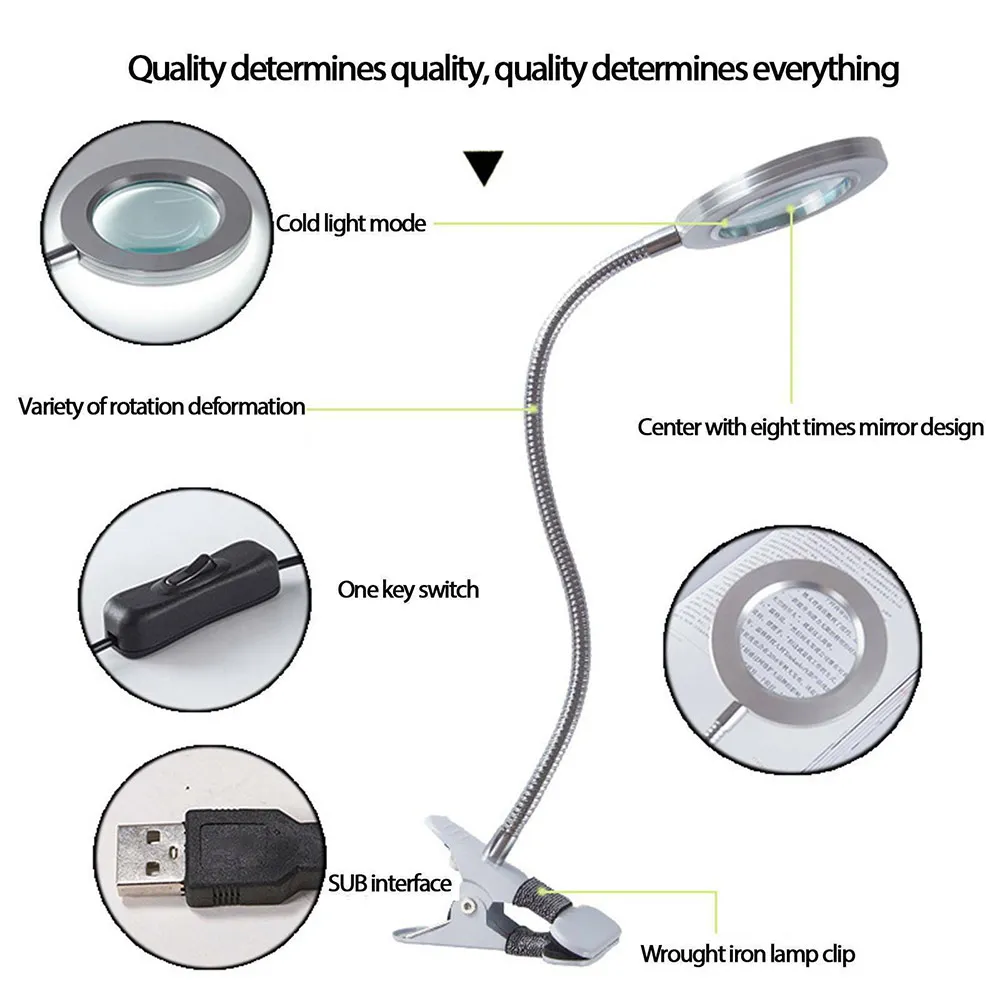

LED Convenient Home Desk Large Magnifying Glass Illuminated Magnifying Lamp Magnifying Glass Reading Rework Welding