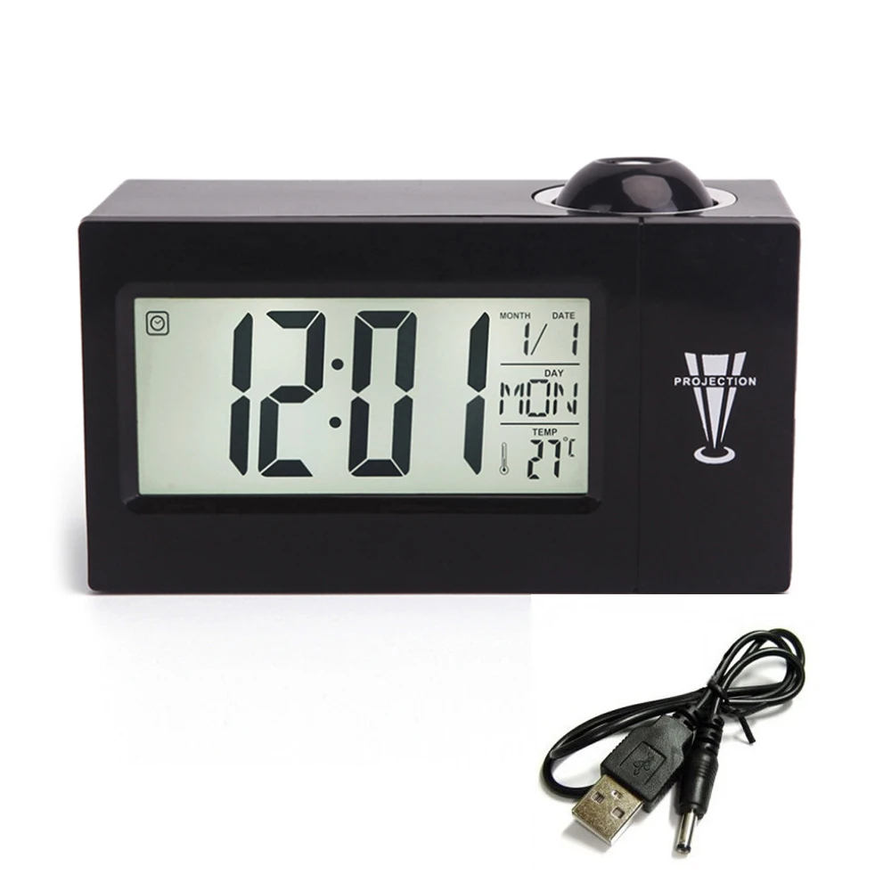 Проекционный будильник потолочный дисплей Повтор Настольные часы термометр температуры USB цифровые часы с ЖК-индикатором Проекция времени - Цвет: black Projection