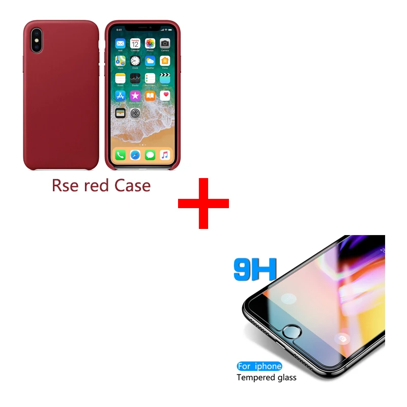 Кожаный чехол для iPhone 11, чехол для iPhone 7, 8 Plus, чехол для iPhone X, Xs, чехол для MAX XR, чехлы с логотипом 1:1 и закаленным стеклом - Цвет: Rose Red add glass