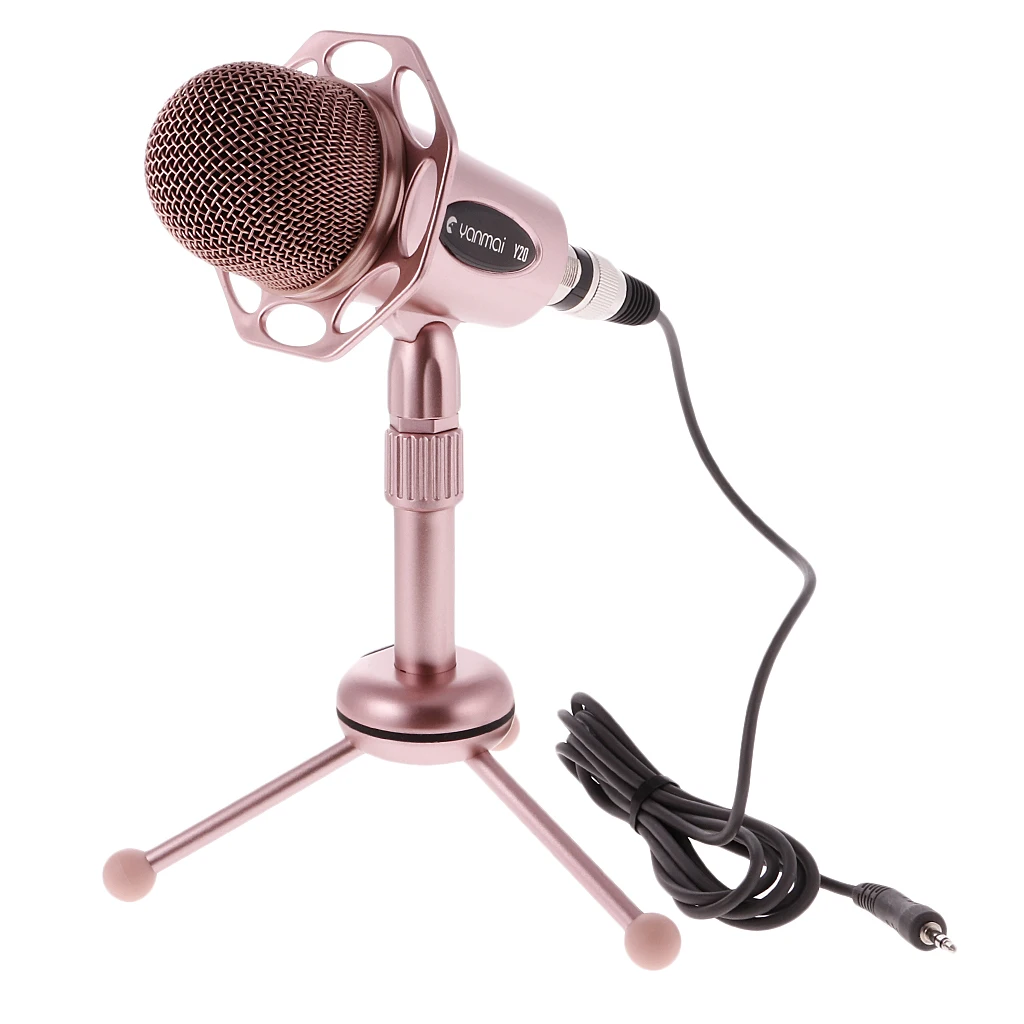 

3.5mm Studio Microphone Mic with Stand for PC Desktop Notebook Rose Golden