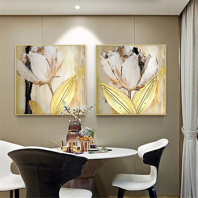 Online Leinwand malerei wand kunst goldenen tulpe blume ölgemälde familie wohnzimmer hause dekoration restaurant moderne malerei