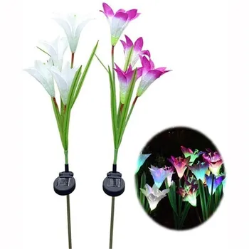 

4 Head Lily Flower Solar Light Colorful LED Decorative Outdoor Lawn Lamp Home Garden IP65 Waterproof Fake Flower Night Light