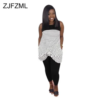 

Plus Size Casual 2 Piece Matching Set Women Clothes 2020 Striped Print Loose T-Shirt And Skinny Trousers Outfit Summer Tracksuit