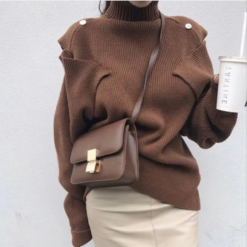 Women Sweater Turtleneck Vintage Hollow Out Sweaters khaki Green Coffee All Match Pullovers 2019 New | Женская одежда