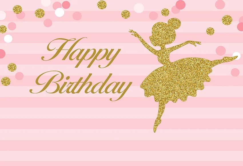 7x5ft Happy Birthday Gold Ballerina Polka Dot Ballet Dance Custom Photo