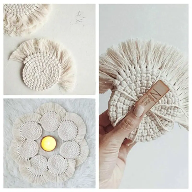 

Northern Europe Macrame Cup Pad Bohemia Tablecloth Table Mat Pure Handmade Cotton Braid Non-slip Insulation Mats For Kitchen