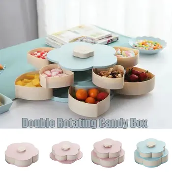 

Flower Shaped Snack Box Rotating Candy Box Plastic Snack Storage Tray Family Snacks DTT88