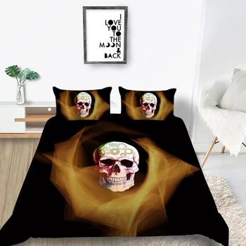 

Colorful Skull Bedding Set King Size Fashionable Scary Duvet Cover Flame Queen Twin Full Single Double Unique Design Bed Set