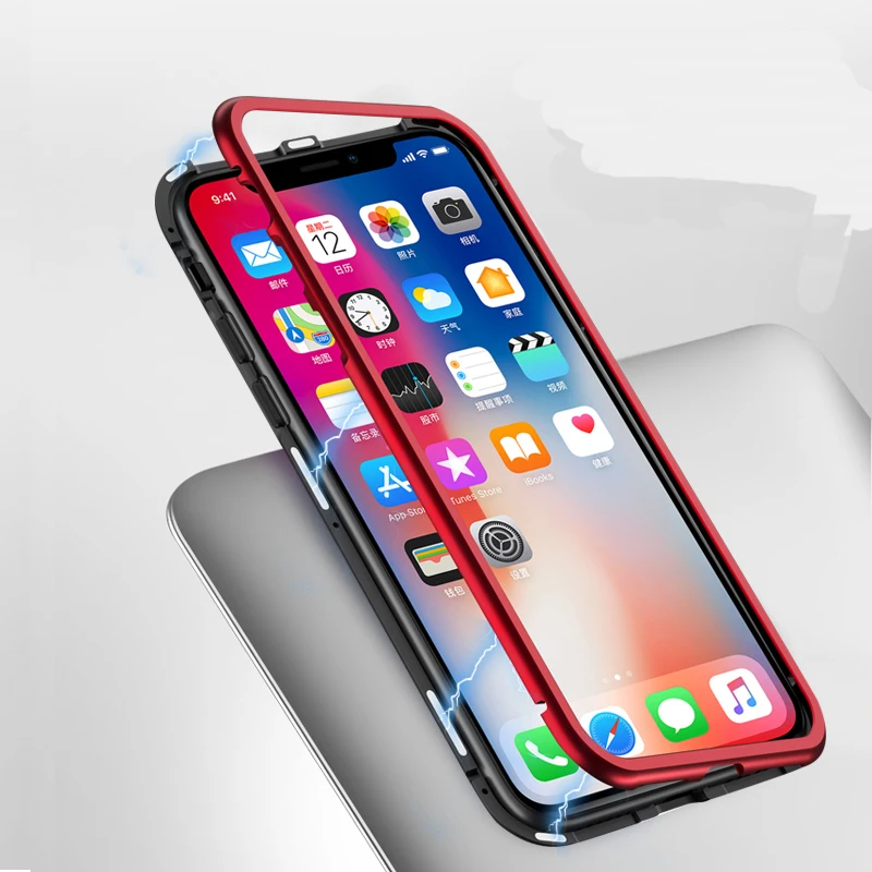 

360° Magnetic Attraction Filp Case For Samsung Galaxy S10 Plus S10e For iphone xs max xr 8 7 Tempered Glass Back Cover 50pcs