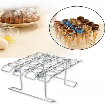 

16 Holes Stainless Steel Ice Cream Cone Display Rack Stand Diy Ice Cream Cone Holders Baking Cupcake Cooling Tray Rack Holder