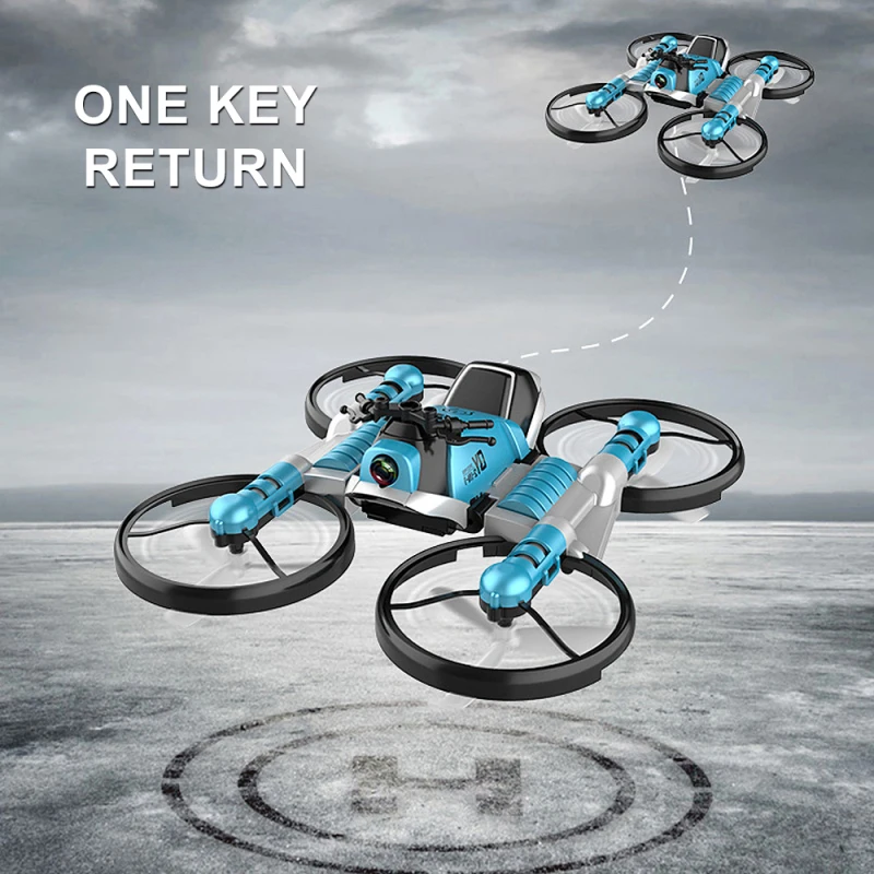 remote control flying helicopter New 2.4G 4-Axis Gyro RC Drone 3D Flip One Key Return Headless Mode RC Quadrocopter uav aircraft Motorcycle 2 in 1 rc Deformation remote control car helicopter