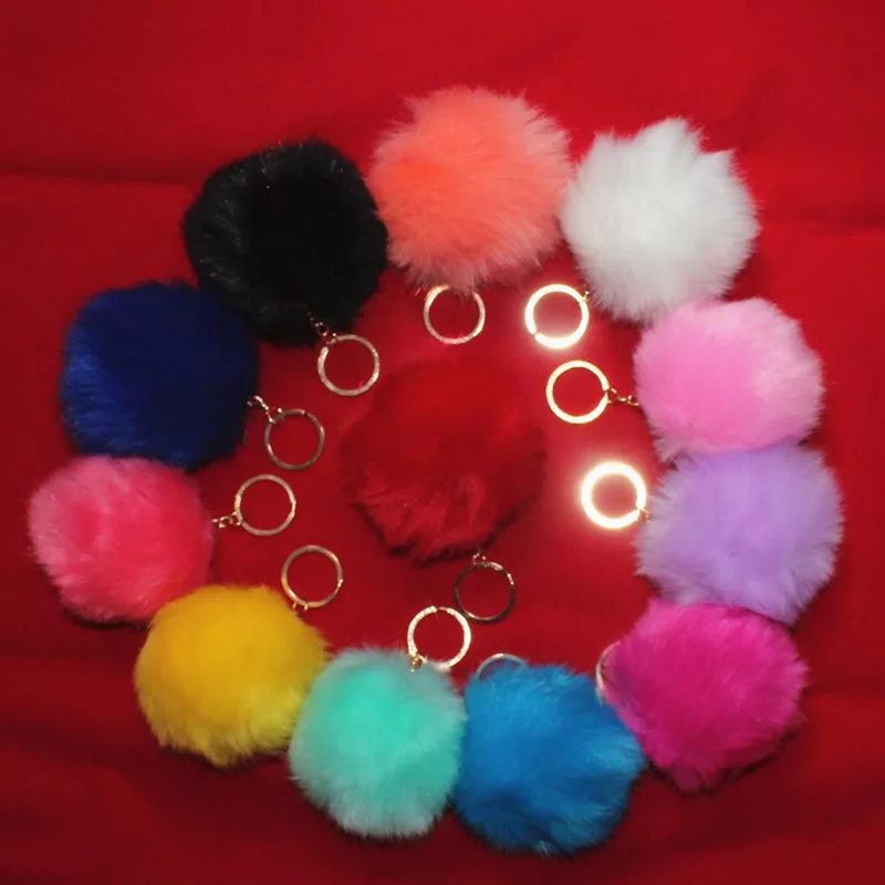 

26Color Fake Rabbit Fox Fur Brand Bag Keychain Pom pon Car Keyring 8-10cm Golden Keychain Fake Fur Brand Charms Pompom Key rings