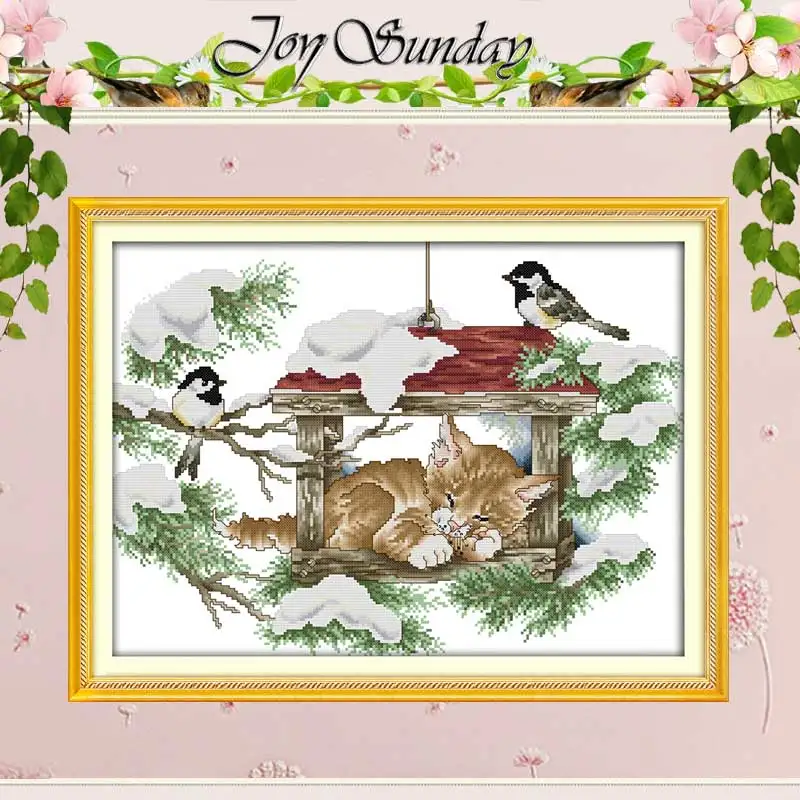 Набор для вышивки крестиком Кот и птицы 11CT 14CT|cross stitch 11ct|counted cross stitchcross |
