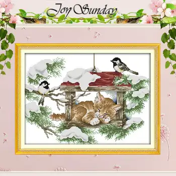

Deep sleep cat and birds Counted Cross Stitch 11CT 14CT Cross Stitch Set Wholesale Animal Cross-stitch Kit Embroidery Needlework