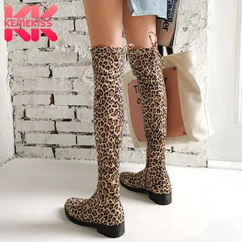 

KemeKiss Ladies Fashion 2020 Flats Boots Round Toe Zipper Comfortable Shoes Woman Keep Warm Winter Over Knee Boots Size 34-43