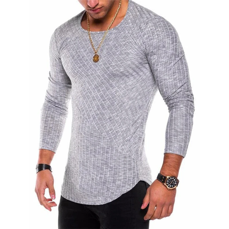 Большие размеры, S-3XL облегающий свитер для мужчин весна осень тонкий круглый вырез вязаный пуловер для мужчин повседневные однотонные мужские свитера Pull Homme - Цвет: Серый