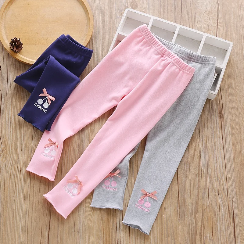 

6Baby Girl Pants 1-6T Children Toddler Autumn Casual Cute Bow Cherry Princess Soft Cotton Sweet Leggings Girls Pants