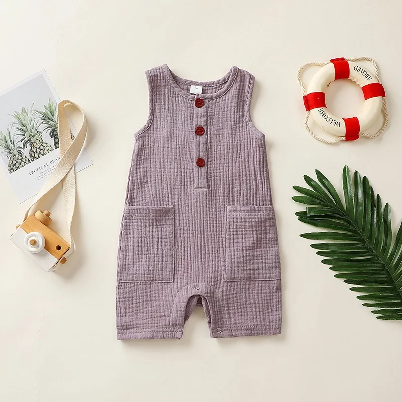 Newborn Infant Baby Girl Boy Romper Summer Sleeveless Vests One-Pieces Cotton Linens Unisex Jumpsuit Baby Clothes 0-24Months bamboo baby bodysuits	