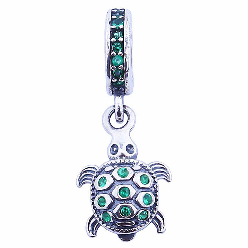 

Authentic 925 Sterling Silver Bead Charm Cute Tortoise With Green Crystal Pendant Beads Fit Pandora Bracelet Bangle DIY Jewelry