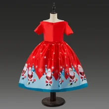 Летнее рождественское платье для маленьких девочек вечерние праздничные платья принцессы с короткими рукавами и открытыми плечами и Санта-Клаусом на свадьбу