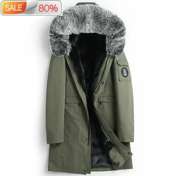 

Real Parka Long Coat Winter for Men Liner Fox Fur Collar Plus Size Parkas Mink Jacket BL1AA B21552