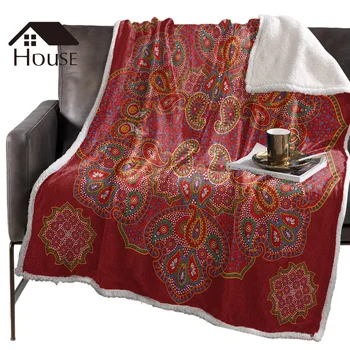 

BIGHOUSES Throw Blanket Red Ethnic Paisley PatternBlankets Fleece Blankets Winter Blanket Personalized Blankets Bedclothes
