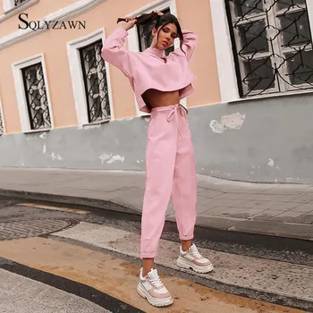 

Women Fall Winter Oversized Tracksuit Two Piece Set Turtleneck Loose Top and Jogger Pants Matching Sprot Sweat Pink Black Suits