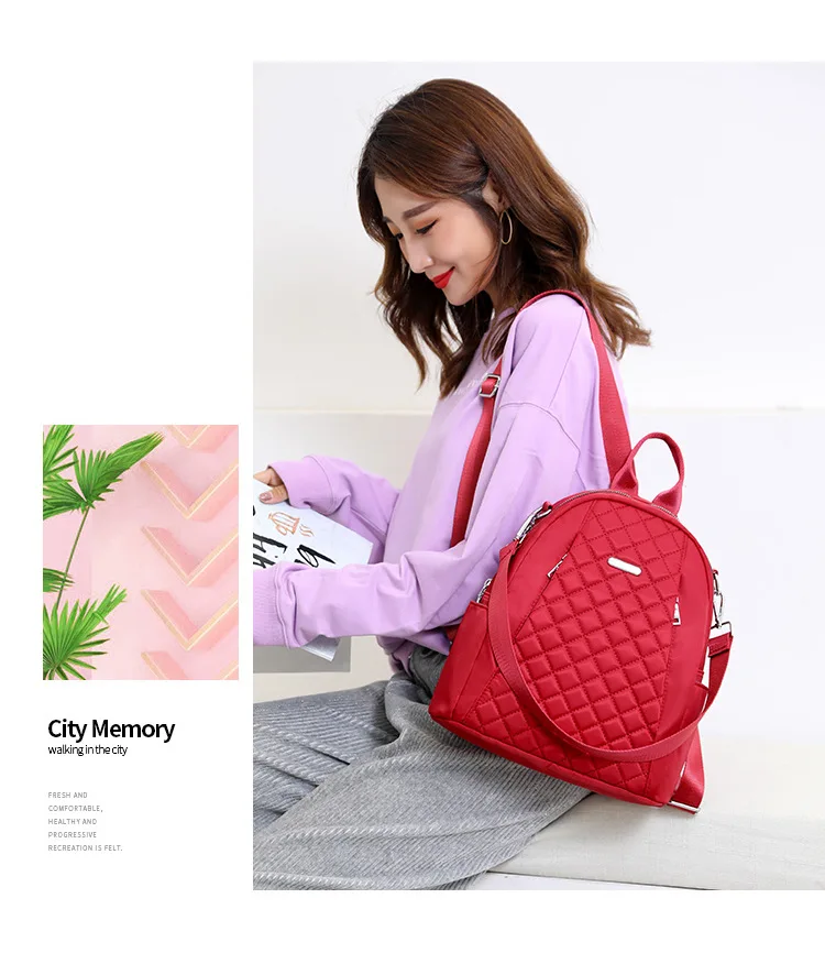 YS-1728 New Fashion Embroidered Line Ladies Backpack Casual Nylon Bags Lightweight Women's Backpack