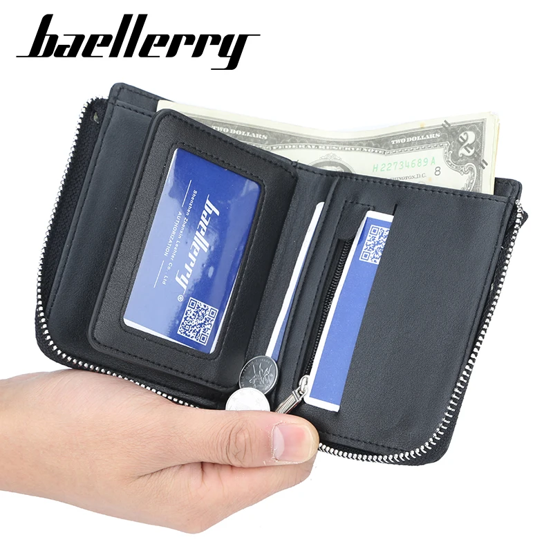 Бумажник для мужчин baellerry PU кожаный держатель для карт мужской роскошный короткий кошелек на молнии кошельки повседневные стандартные кошельки для женщин