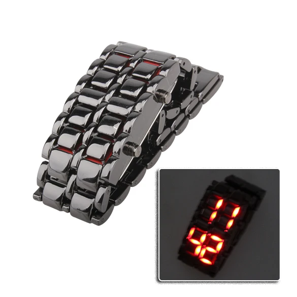 

New Man Vogue Lava Style LED Digital Wrist Watch with Clasp Metal Strap MV66