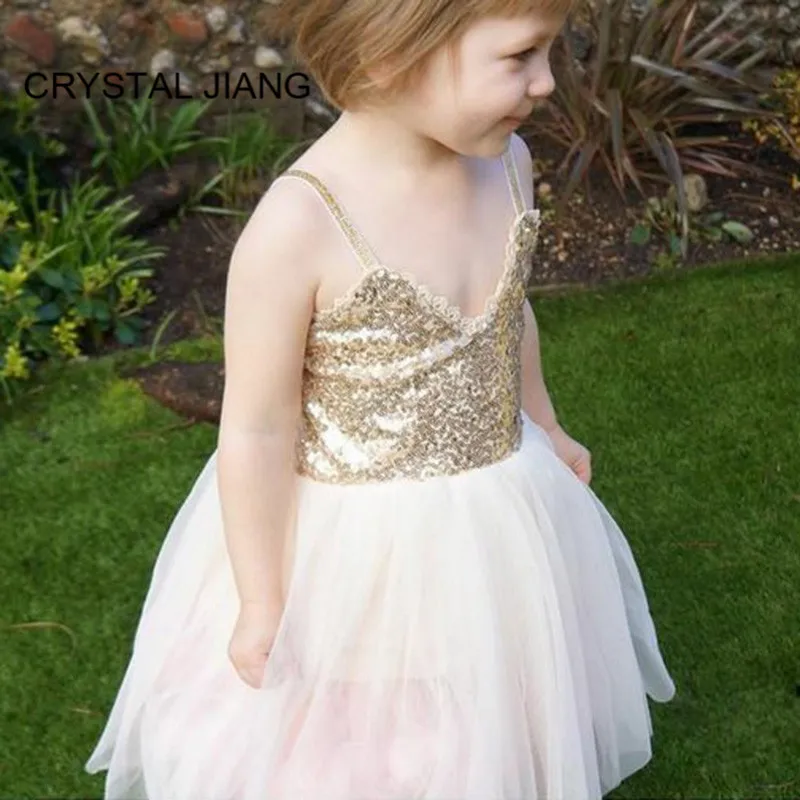 New Fashion Flower Girl Dress Charming V Neck Sequin Lace Tulle Birthday Party Gown for Weddings