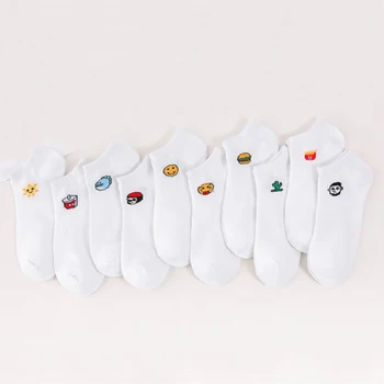 

10 Pairs Woman Socks Cotton Funny Short Summer Happy Cartoon White Socks Skarpety Damskie Socken Korean Style Women Ankle Socks