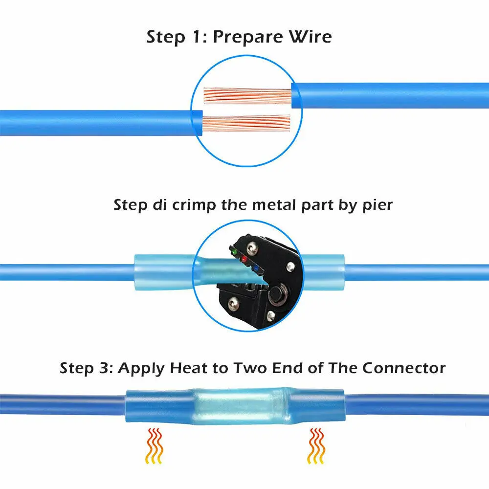 100/20 шт. синий терм усадочная Водонепроницаемый электрические провода обжимных разъёмов, коннекторов для кабеля для сращивания провода утепленная стыковые соединители комплект AWG16-14