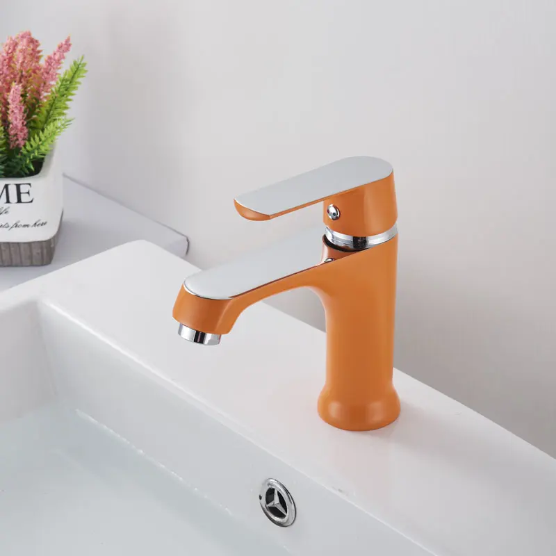 chrome with orange Кран для раковины кран для холодной и горячей воды оранжевый белый модный стиль латунь кран для горячей и холодной раковины белый спрей живопись хром - Цвет: chrome with orange