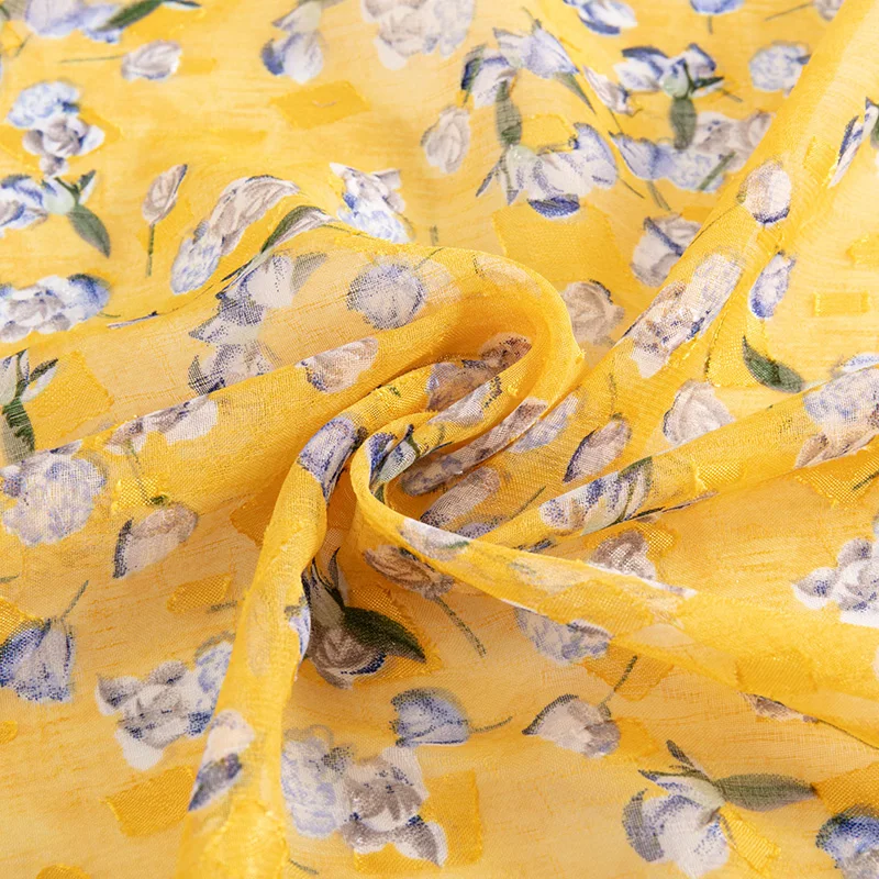 Dot Chiffon Jacquard Print Floral Yellow Fabric For Summer Dress Sewing Material a Bit Transparent TJ0712(JA85) | Дом и сад