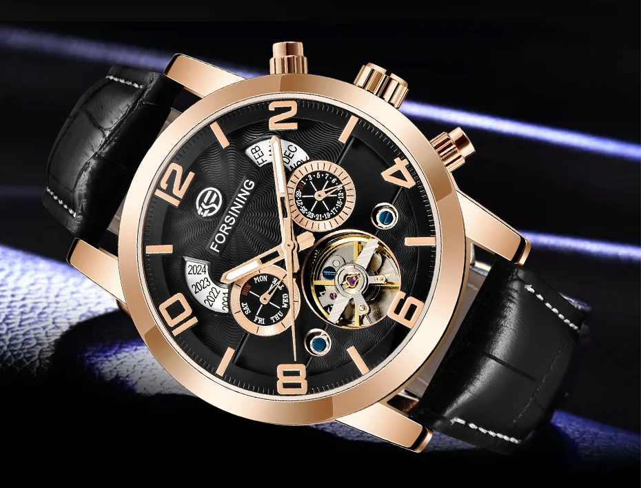 Forsining 5 Hands Tourbillion модный волнистый циферблат дизайн многофункциональный дисплей мужские часы лучший бренд класса люкс автоматические часы