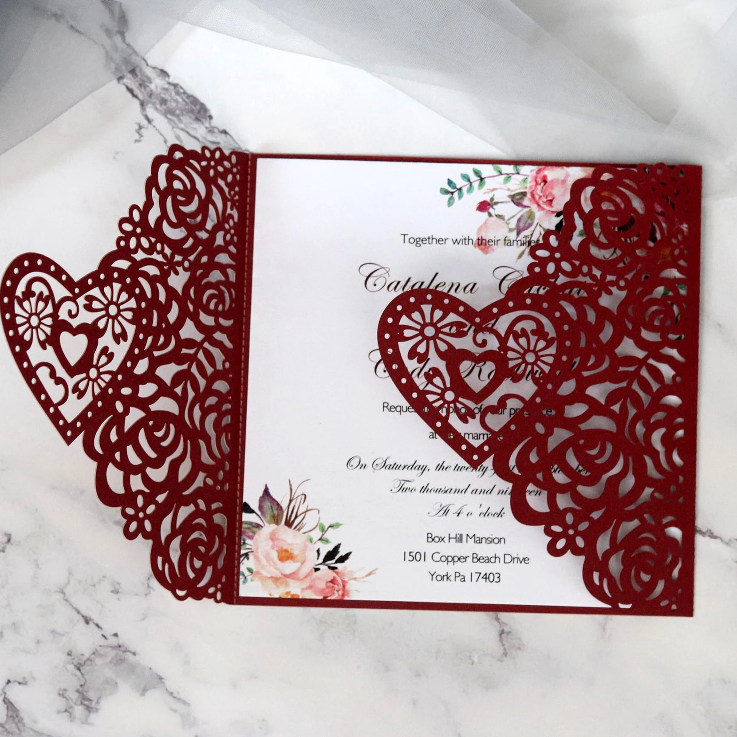  10pcs Pierced rose embossing laser invitation letter pearl paper invitation cards wedding business  - 4000505590678