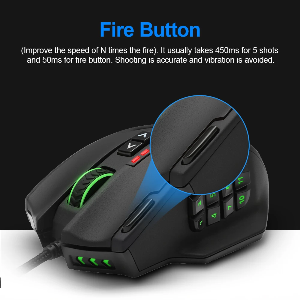Rocketek USB Проводная игровая RGB мышь 16400 точек/дюйм 19 кнопок программируемые Игровые