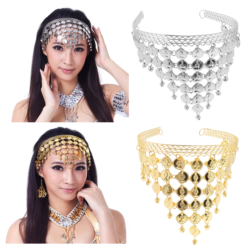 Womens Belly Dance Hair Accessories Dance Performance Headband Gold Silver Color Headwear  Dancewear Belly Dance Headpiece
