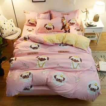 

Thumbedding Cartoon Pug Bedding Set Pet Creative Cute Girls Duvet Cover Pink King Queen Twin Full Single Unique Design Bed Set