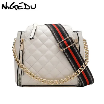 

NIGEDU Luxury chain Women handbag colored Wide strap shoulder bag for female diamond lattice crossbody bags pu leather totes