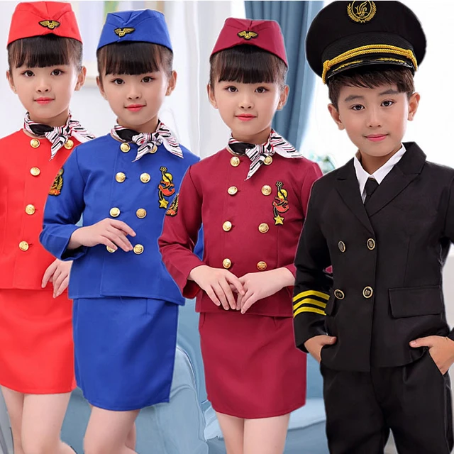 Disfraces de piloto de Halloween para niños, regalo de cumpleaños para  niñas, disfraz de asistente de vuelo, uniforme de actuación militar -  AliExpress